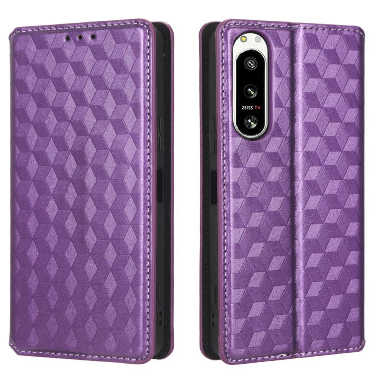 For Sony Xperia 5 IV Cubic Grid Texture Flip Leather Phone Case