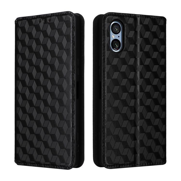 For Sony Xperia 5 V Cubic Grid Texture Flip Leather Phone Case