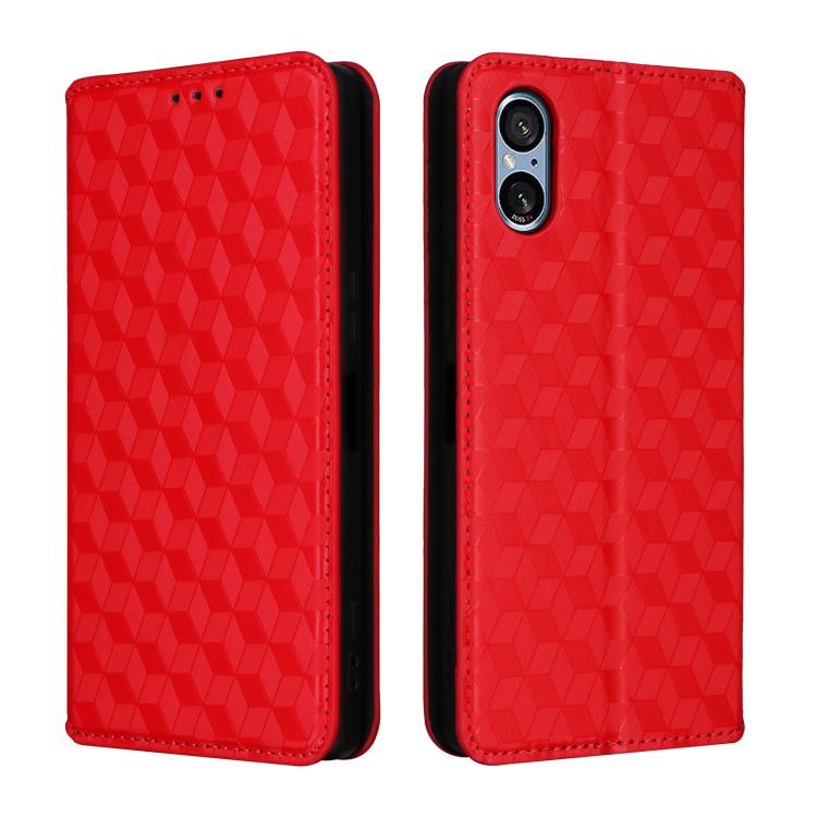 For Sony Xperia 5 V Cubic Grid Texture Flip Leather Phone Case