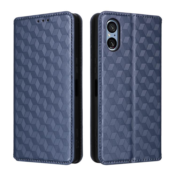 For Sony Xperia 5 V Cubic Grid Texture Flip Leather Phone Case