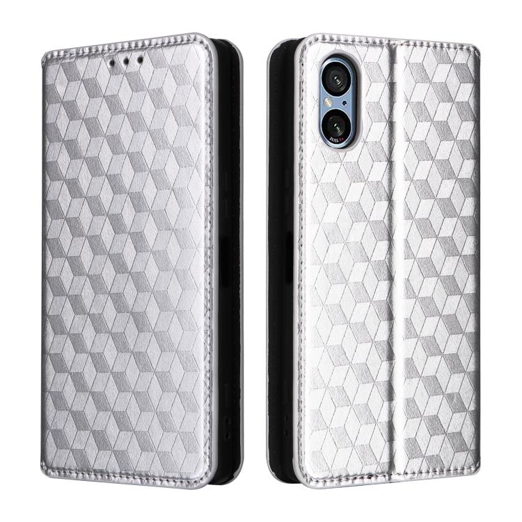 For Sony Xperia 5 V Cubic Grid Texture Flip Leather Phone Case