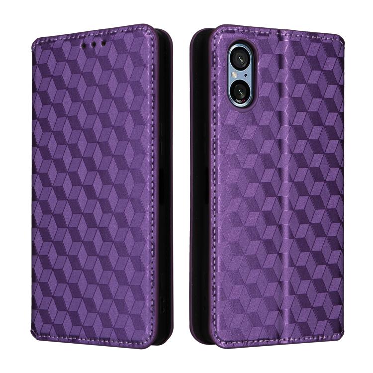 For Sony Xperia 5 V Cubic Grid Texture Flip Leather Phone Case