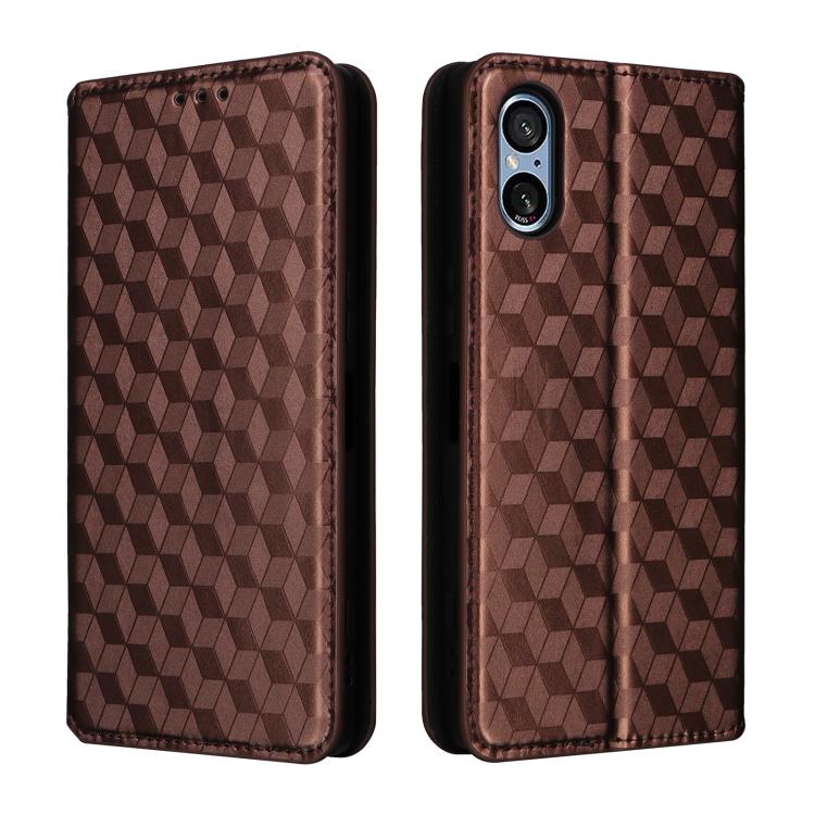 For Sony Xperia 5 V Cubic Grid Texture Flip Leather Phone Case