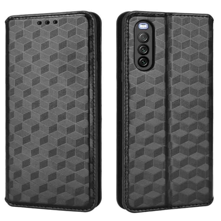 For Sony Xperia 10 III Cubic Grid Texture Flip Leather Phone Case