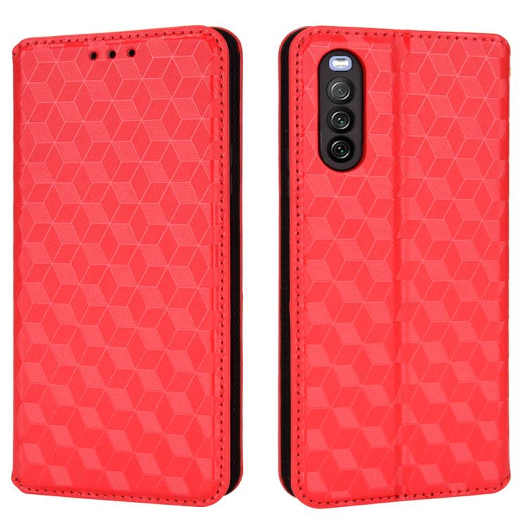 For Sony Xperia 10 III Cubic Grid Texture Flip Leather Phone Case