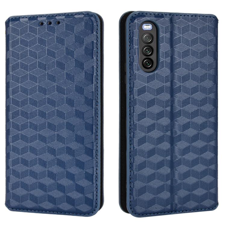 For Sony Xperia 10 III Cubic Grid Texture Flip Leather Phone Case