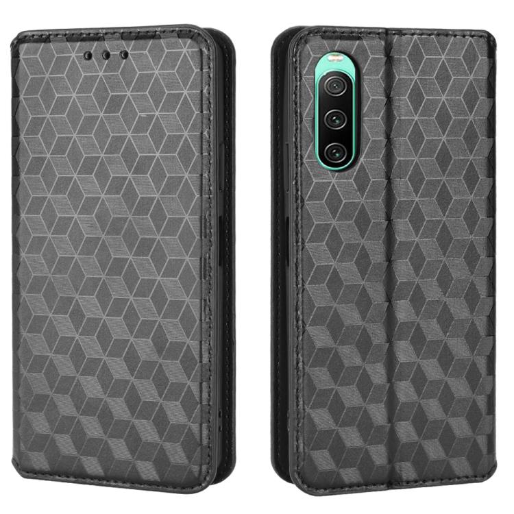 For Sony Xperia 10 IV Cubic Grid Texture Flip Leather Phone Case