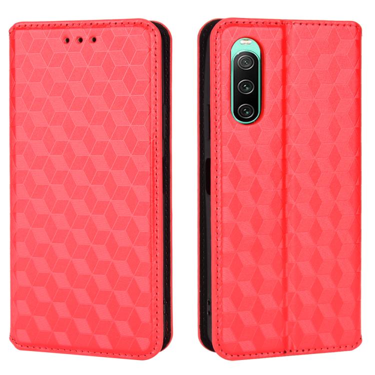 For Sony Xperia 10 IV Cubic Grid Texture Flip Leather Phone Case