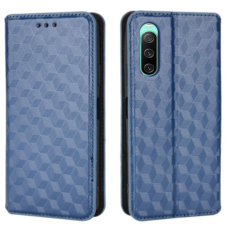For Sony Xperia 10 IV Cubic Grid Texture Flip Leather Phone Case