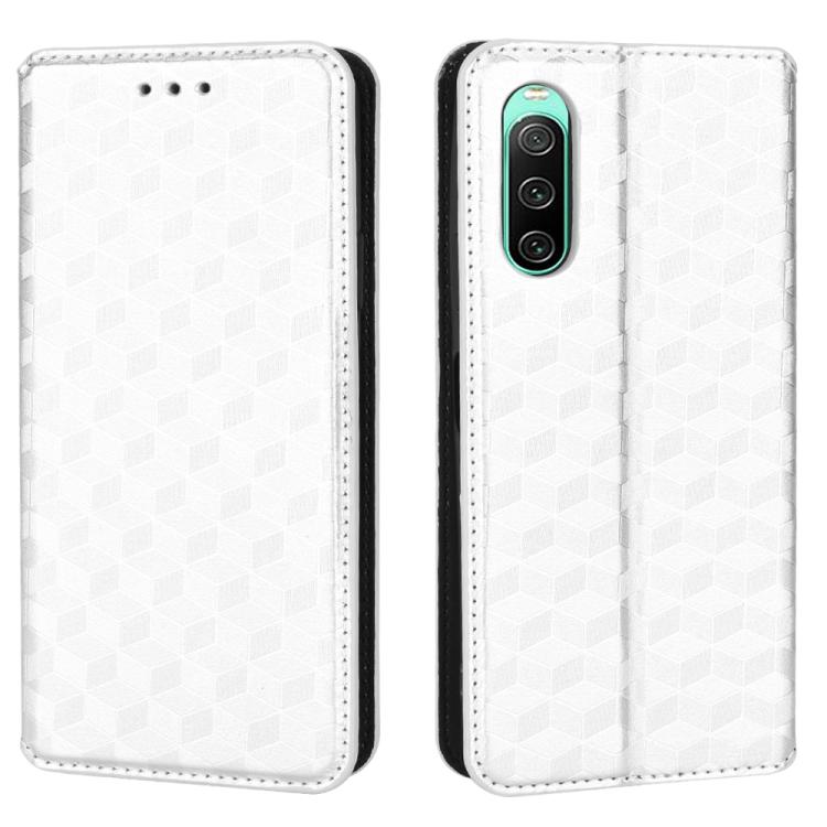 For Sony Xperia 10 IV Cubic Grid Texture Flip Leather Phone Case