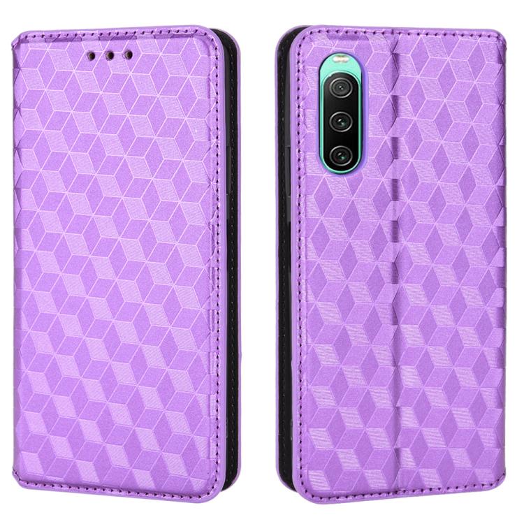 For Sony Xperia 10 IV Cubic Grid Texture Flip Leather Phone Case