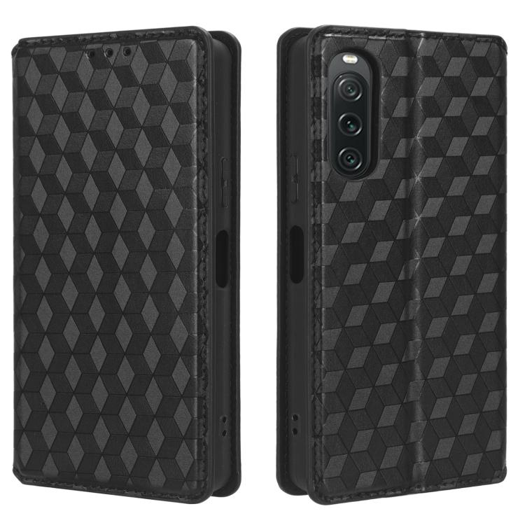 For Sony Xperia 10 V Cubic Grid Texture Flip Leather Phone Case
