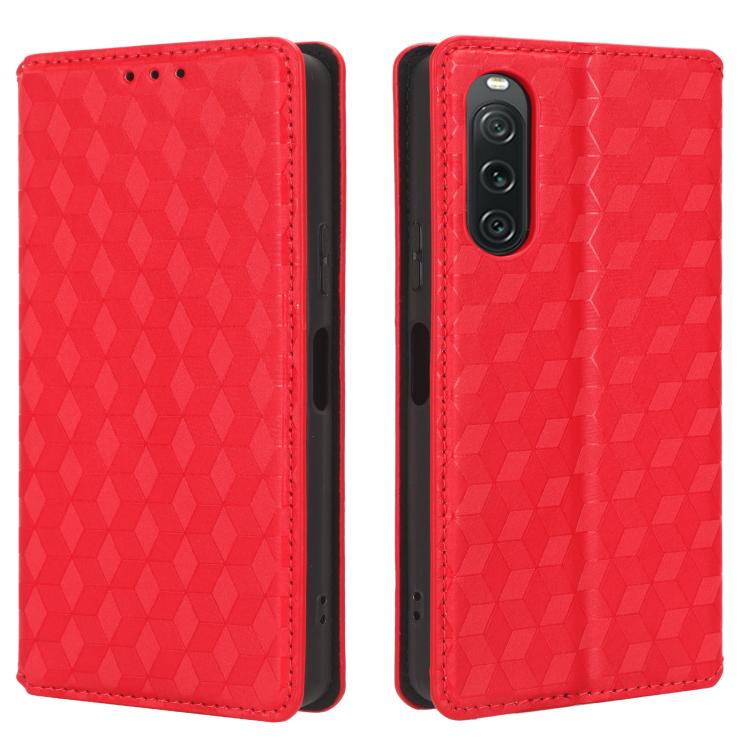 For Sony Xperia 10 V Cubic Grid Texture Flip Leather Phone Case