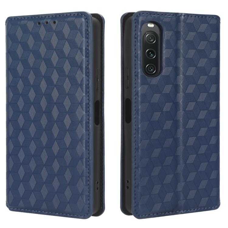 For Sony Xperia 10 V Cubic Grid Texture Flip Leather Phone Case