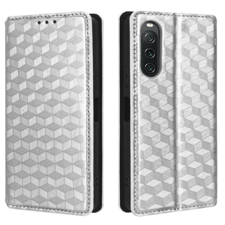 For Sony Xperia 10 V Cubic Grid Texture Flip Leather Phone Case