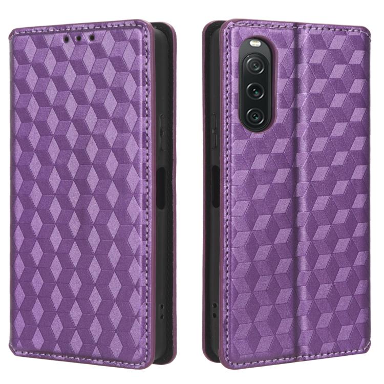 For Sony Xperia 10 V Cubic Grid Texture Flip Leather Phone Case