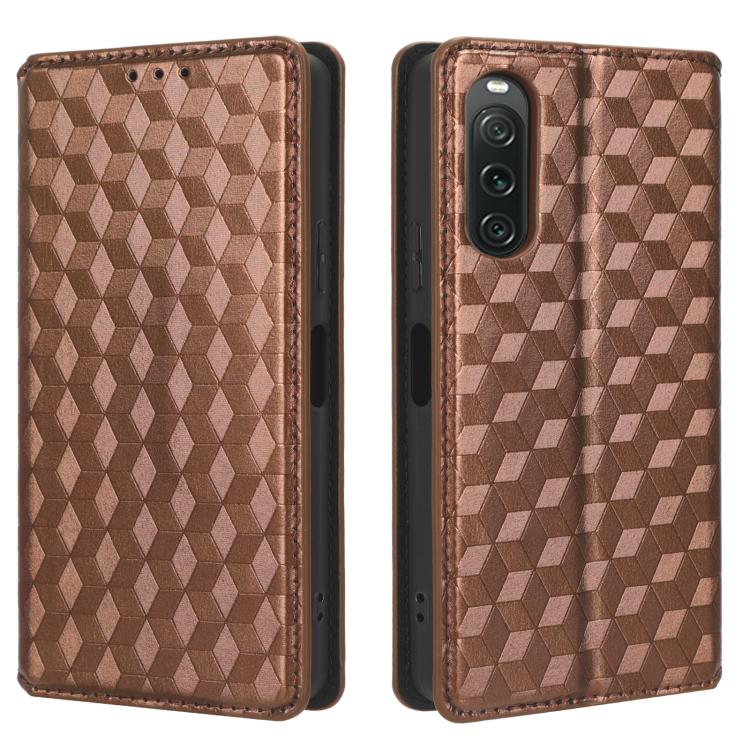 For Sony Xperia 10 V Cubic Grid Texture Flip Leather Phone Case