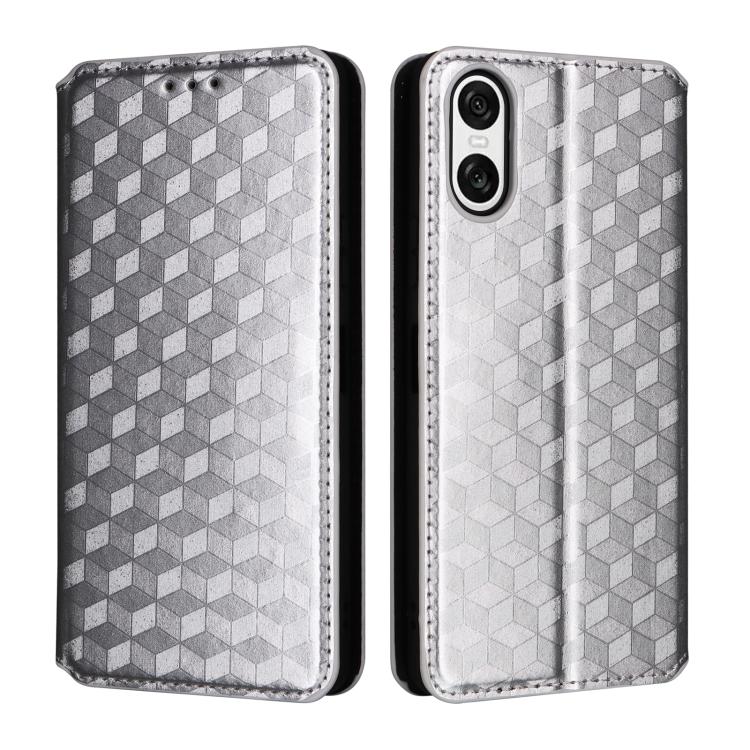 For Sony Xperia 10 VI Cubic Grid Texture Flip Leather Phone Case