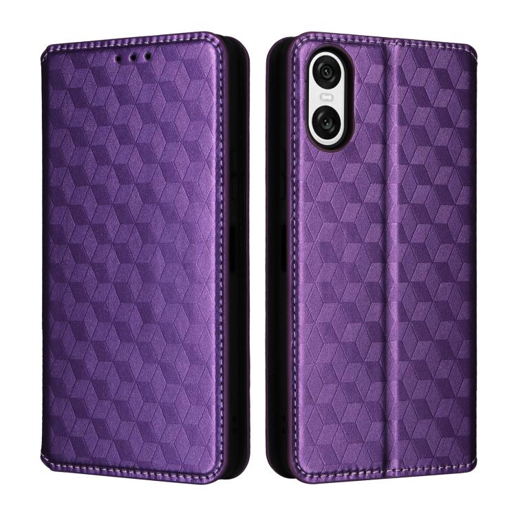 For Sony Xperia 10 VI Cubic Grid Texture Flip Leather Phone Case