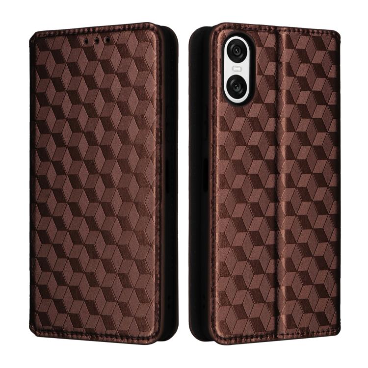 For Sony Xperia 10 VI Cubic Grid Texture Flip Leather Phone Case