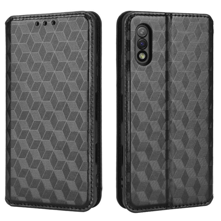 For Sony Xperia Ace II Cubic Grid Texture Flip Leather Phone Case
