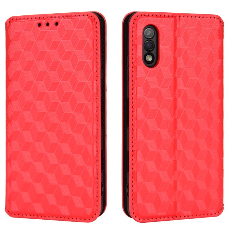 For Sony Xperia Ace II Cubic Grid Texture Flip Leather Phone Case