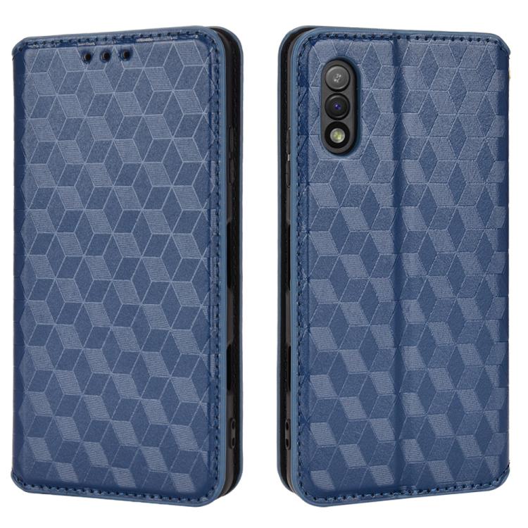 For Sony Xperia Ace II Cubic Grid Texture Flip Leather Phone Case