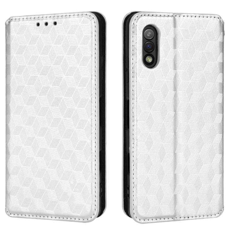 For Sony Xperia Ace II Cubic Grid Texture Flip Leather Phone Case