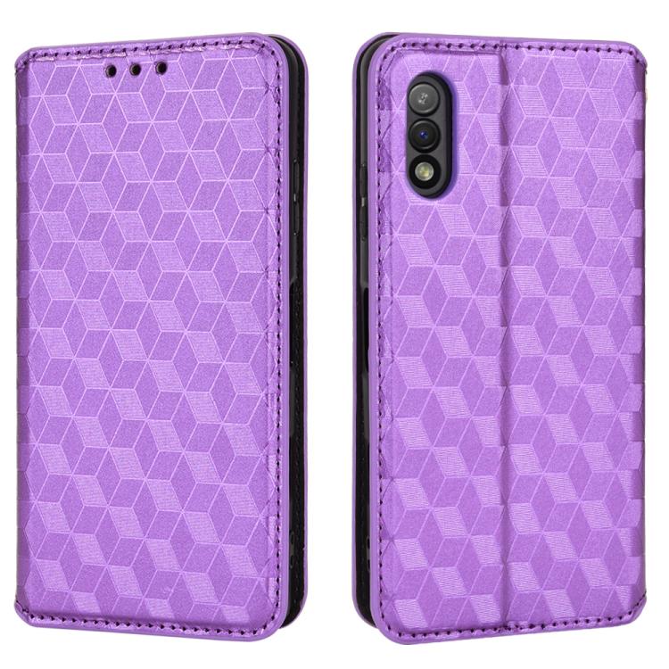 For Sony Xperia Ace II Cubic Grid Texture Flip Leather Phone Case