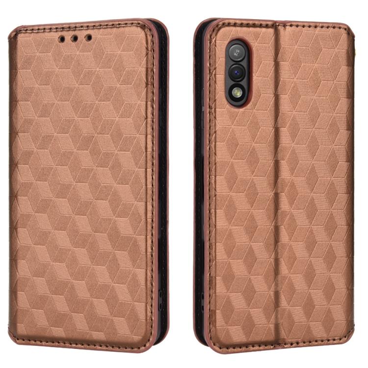 For Sony Xperia Ace II Cubic Grid Texture Flip Leather Phone Case