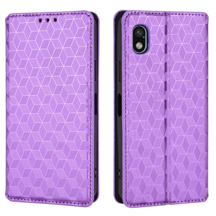 For Sony Xperia Ace III Cubic Grid Texture Flip Leather Phone Case