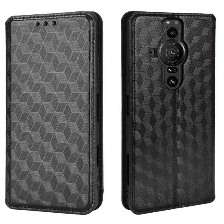 For Sony Xperia Pro-I Cubic Grid Texture Flip Leather Phone Case