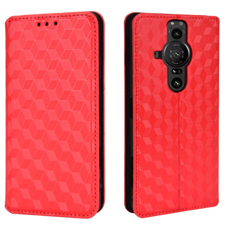 For Sony Xperia Pro-I Cubic Grid Texture Flip Leather Phone Case