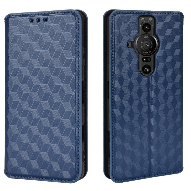 For Sony Xperia Pro-I Cubic Grid Texture Flip Leather Phone Case