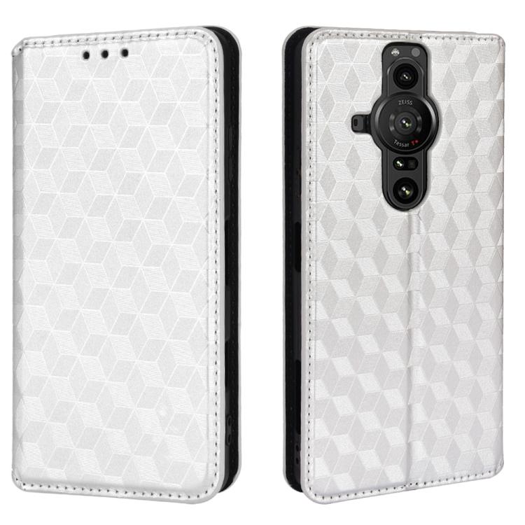 For Sony Xperia Pro-I Cubic Grid Texture Flip Leather Phone Case