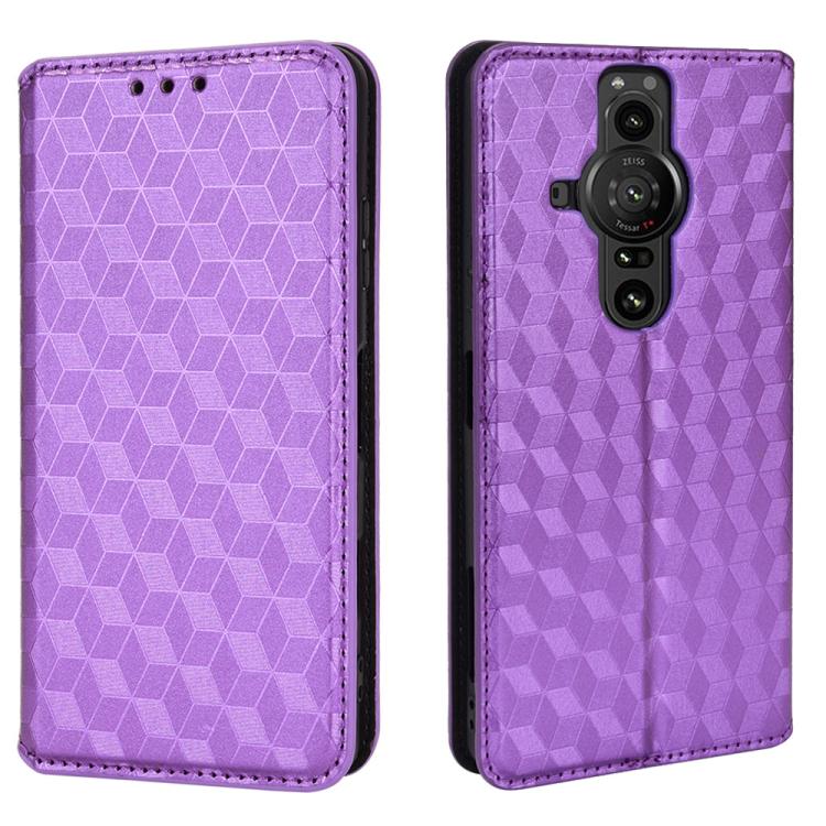For Sony Xperia Pro-I Cubic Grid Texture Flip Leather Phone Case