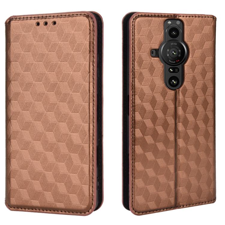 For Sony Xperia Pro-I Cubic Grid Texture Flip Leather Phone Case
