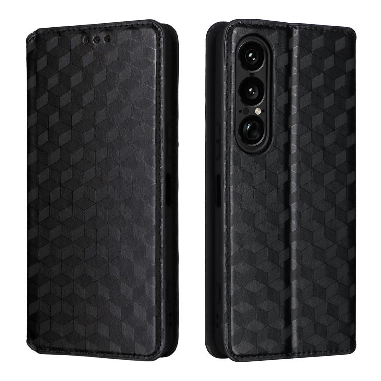 For Sony Xperia 1 VII Cubic Grid Texture Flip Leather Phone Case