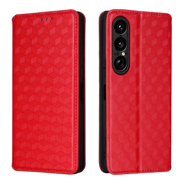 For Sony Xperia 1 VII Cubic Grid Texture Flip Leather Phone Case