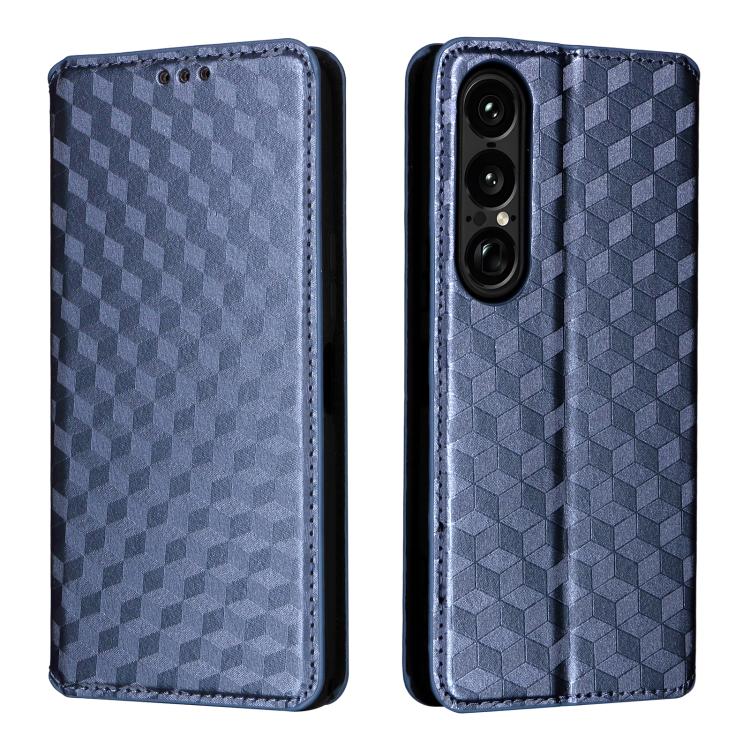For Sony Xperia 1 VII Cubic Grid Texture Flip Leather Phone Case