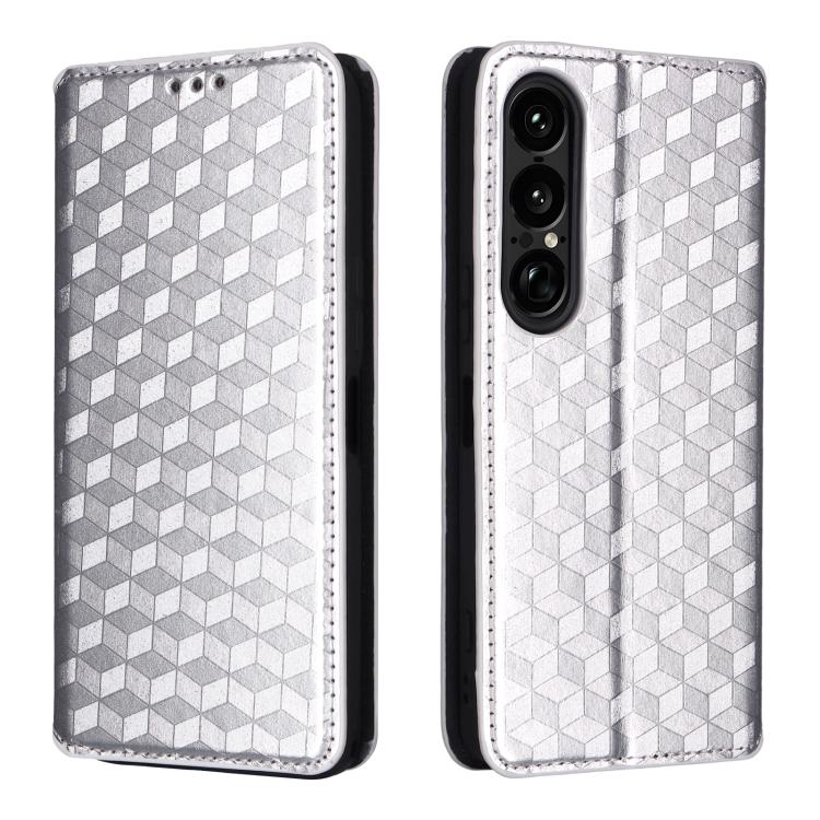 For Sony Xperia 1 VII Cubic Grid Texture Flip Leather Phone Case