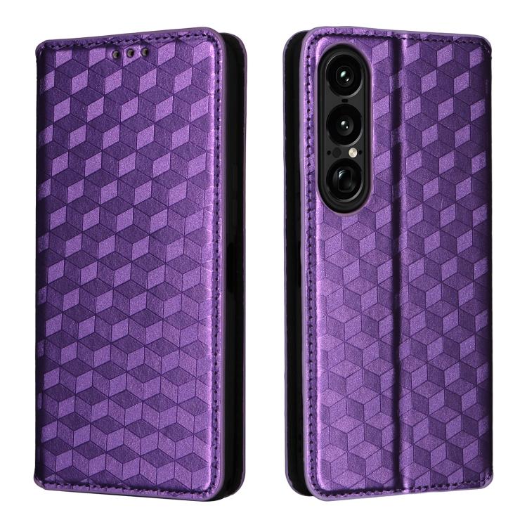 For Sony Xperia 1 VII Cubic Grid Texture Flip Leather Phone Case