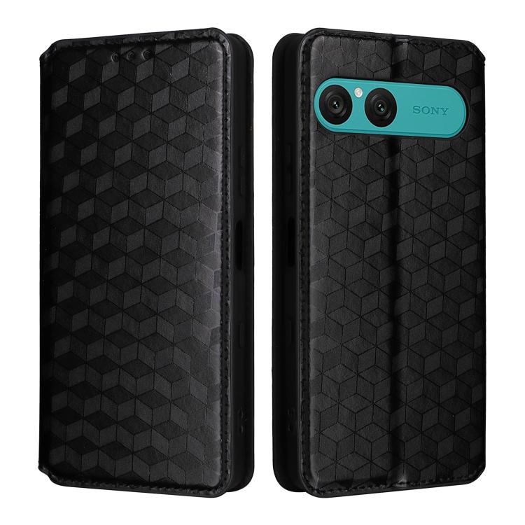 For Sony Xperia 10 VII Cubic Grid Texture Flip Leather Phone Case