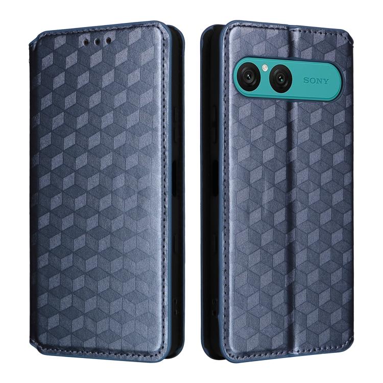 For Sony Xperia 10 VII Cubic Grid Texture Flip Leather Phone Case