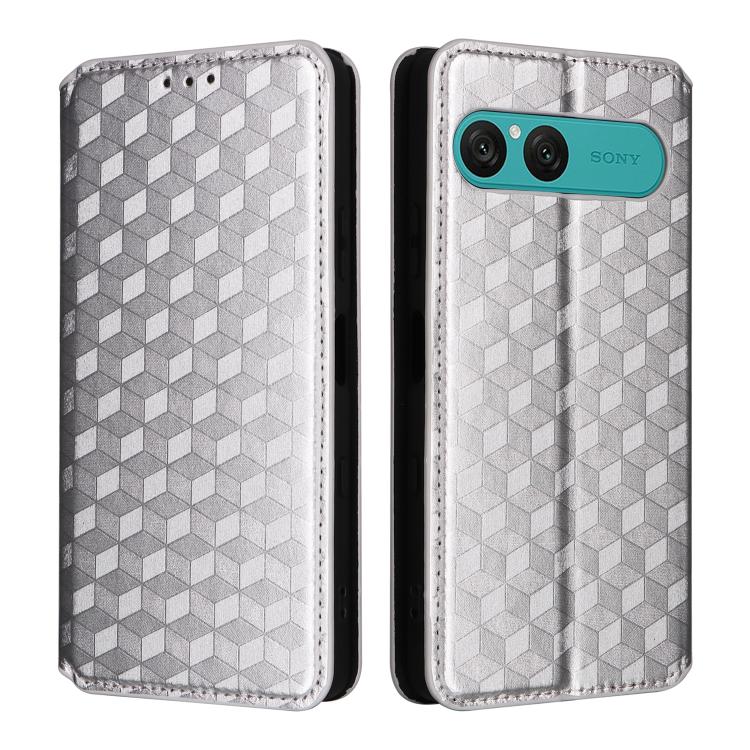 For Sony Xperia 10 VII Cubic Grid Texture Flip Leather Phone Case