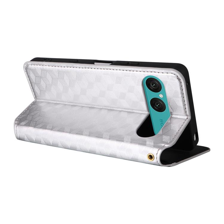 For Sony Xperia 10 VII Cubic Grid Texture Flip Leather Phone Case