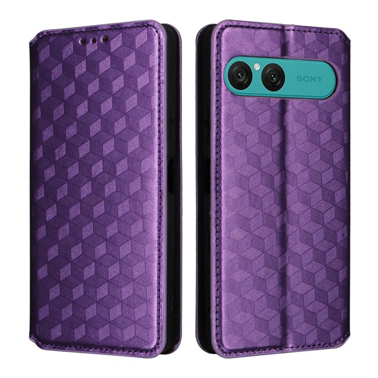 For Sony Xperia 10 VII Cubic Grid Texture Flip Leather Phone Case