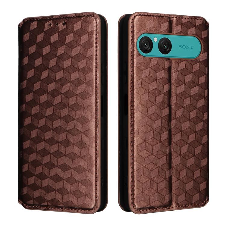 For Sony Xperia 10 VII Cubic Grid Texture Flip Leather Phone Case