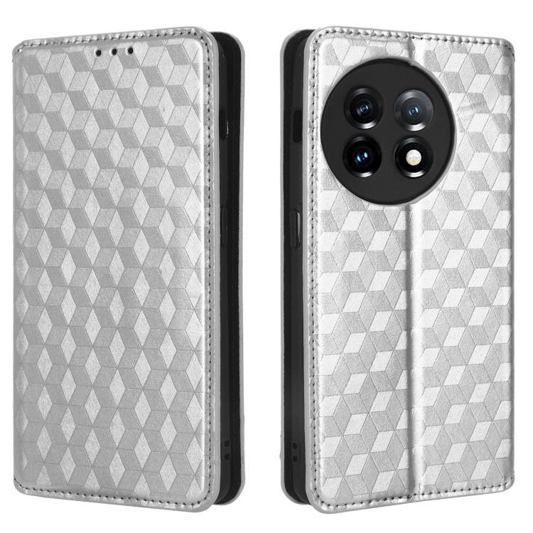 For OnePlus 11R / OnePlus Ace 2 Cubic Grid Texture Flip Leather Phone Case