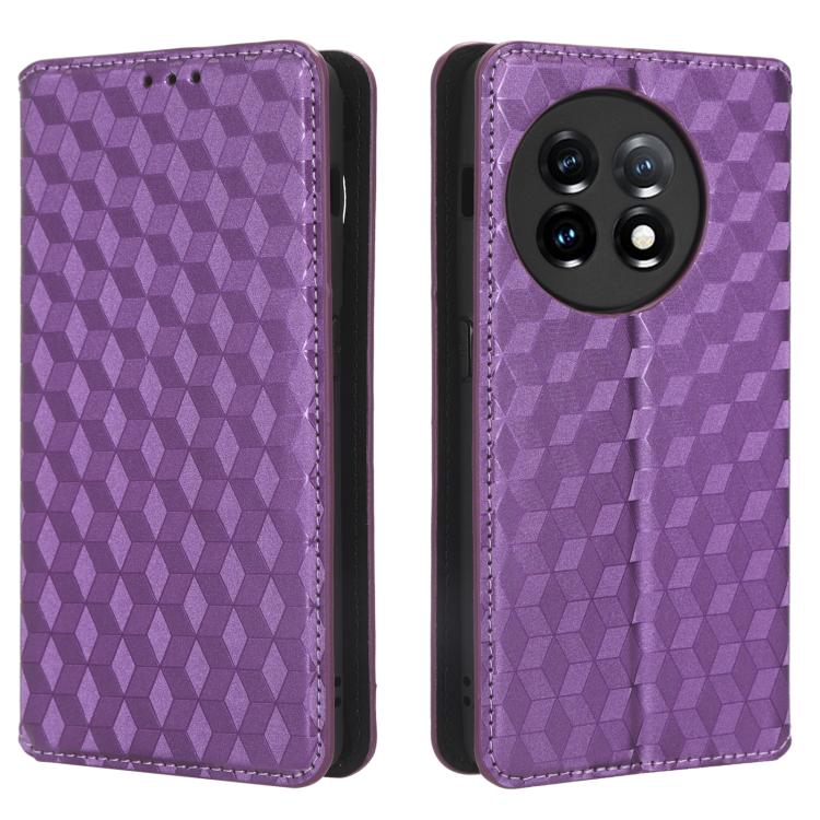 For OnePlus 11R / OnePlus Ace 2 Cubic Grid Texture Flip Leather Phone Case